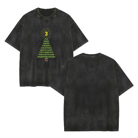 Funny Pi Christmas Tree Math Teacher Double Sided Mineral Wash T Shirts