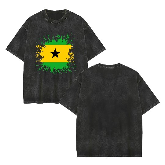 Sao Tome And Principe Flag Paint Splatter Double Sided Mineral Wash T Shirts