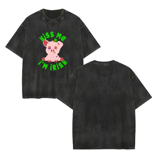 St Patricks Day Year of the Pig Shenanigan Piglet Double Sided Mineral Wash T Shirts