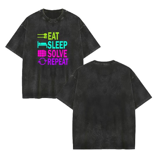 Eat Sleep Solve Repeat Math Speed Cubing Genie Double Sided Mineral Wash T Shirts