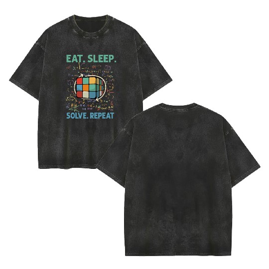 Eat Sleep Solve Repeat Math Speed Cubing Genie Double Sided Mineral Wash T Shirts