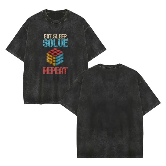 Eat Sleep Solve Repeat Math Speed Cubing Genie Double Sided Mineral Wash T Shirts
