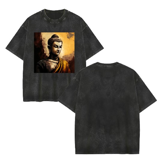 The Serenity of Zen Buddha Watercolor Meditation Double Sided Mineral Wash T Shirts