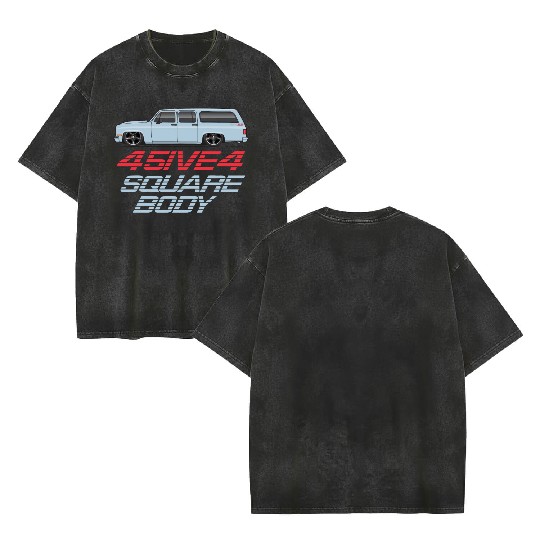 square Light Blue Double Sided Mineral Wash T Shirts