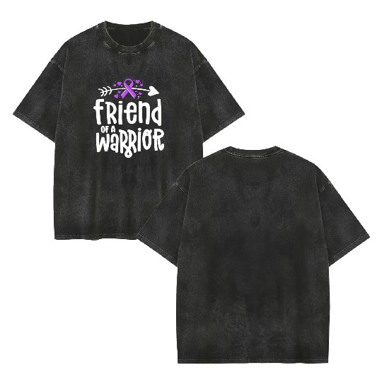 Friend Of A Warrior Purple Awareness Ribbon Double Sided Mineral Wash T Shirts