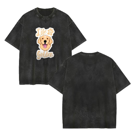 Golden Retriever Illustration Comic Graphics Double Sided Mineral Wash T Shirts