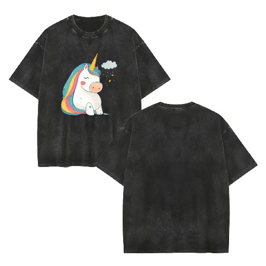Rainbow Beauty: An Illustration of a Unicorn Pony Double Sided Mineral Wash T Shirts