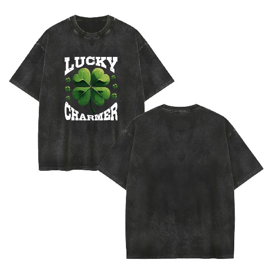 Lucky Charmer Shamrock St Patrick's Day Double Sided Mineral Wash T Shirts