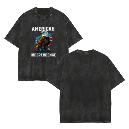 American Independence American Bald Eagle 4th of Double Sided Mineral Wash T Shirts