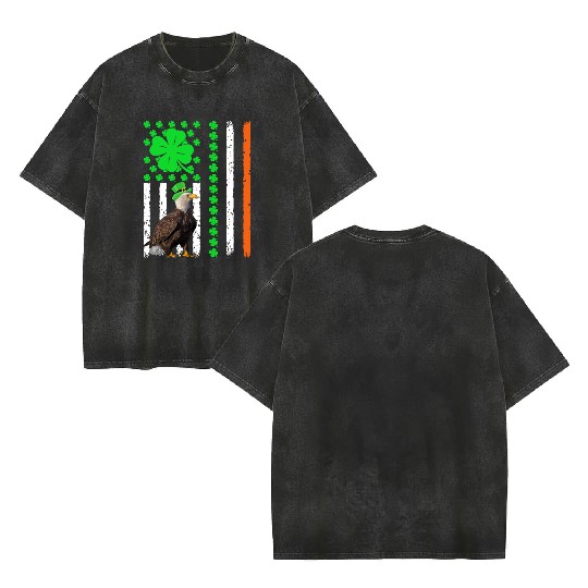 Vintage Irish American Flag Eagle St Patrick’s Day Double Sided Mineral Wash T Shirts