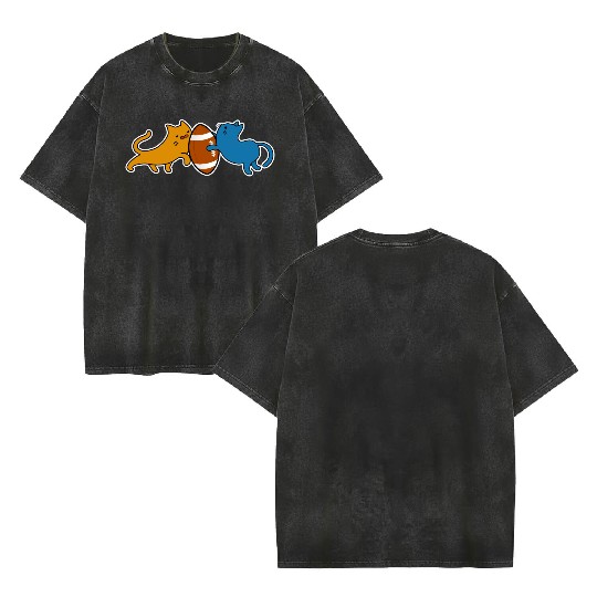 Football Frenzy - Orange vs Blue Cat Double Sided Mineral Wash T Shirts