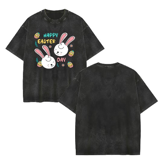 Easter Sunday Bunny Double Sided Mineral Wash T Shirts