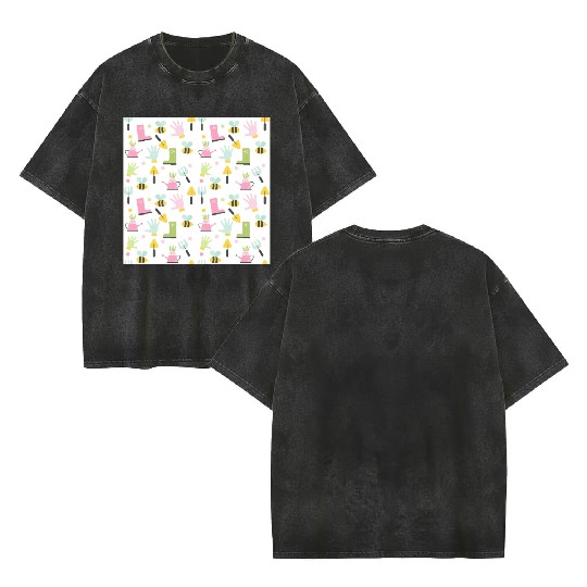 gardening icon seamless pattern on white. Double Sided Mineral Wash T Shirts