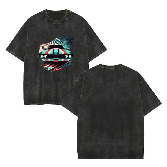 Muscle car american flag backround Double Sided Mineral Wash T Shirts