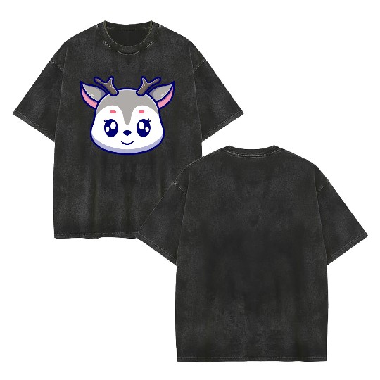 Cute deer cartoon icon illustration gift Double Sided Mineral Wash T Shirts