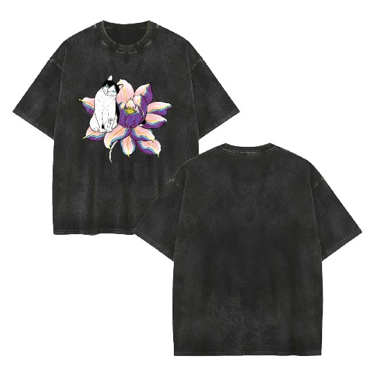 Lotus Cat Double Sided Mineral Wash T Shirts