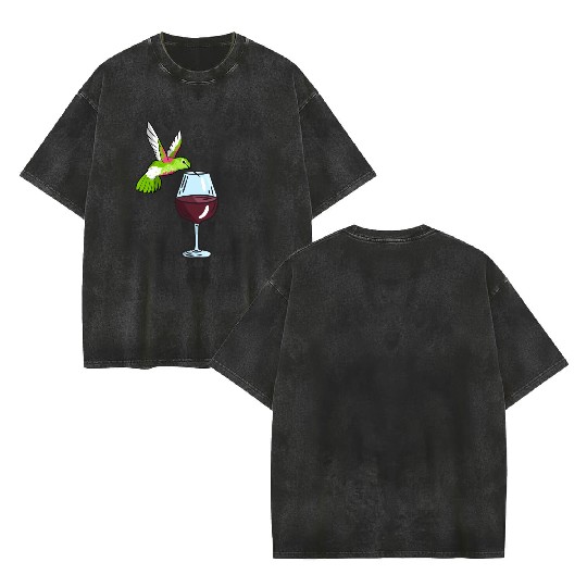 Hummingbird Drinking Wine Birdwatching Hummingbird Double Sided Mineral Wash T Shirts