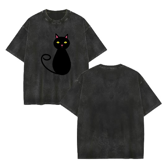 Black Cat Lady Cute Cat Lover Double Sided Mineral Wash T Shirts