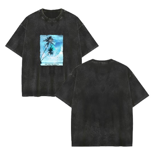 Artistic Huntington Beach California Palm Tree Double Sided Mineral Wash T Shirts
