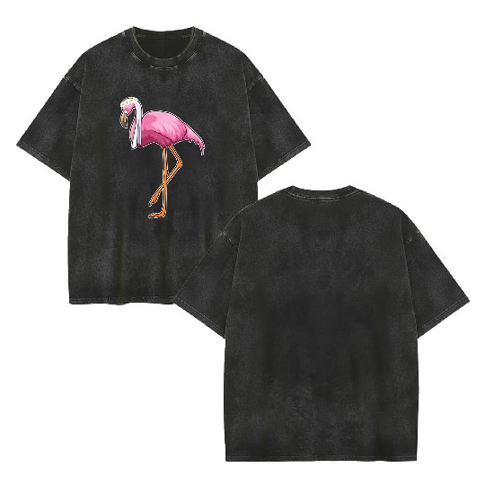 Flamingo As Bride With Veil Double Sided Mineral Wash T Shirts