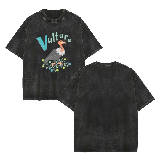Vulture Bird Illustration Double Sided Mineral Wash T Shirts