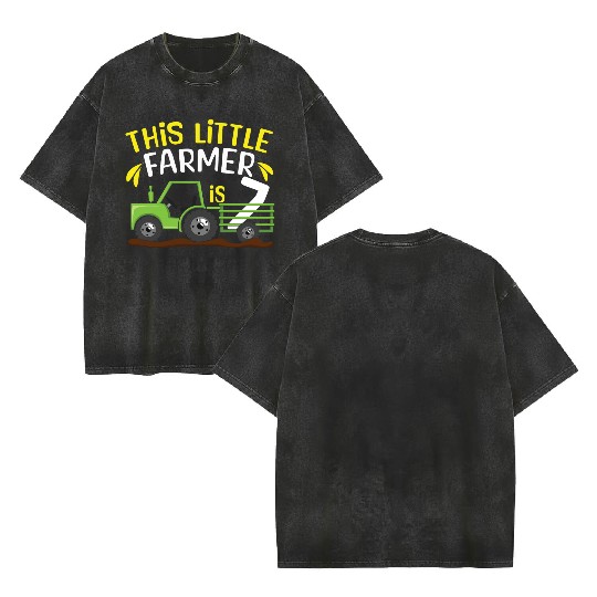 7 Years Old Kids Farm Little Farmer Tractor Truck Double Sided Mineral Wash T Shirts