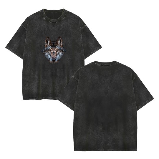 Wolves | Polygon Wolf Head | Low Poly Werewolf Double Sided Mineral Wash T Shirts