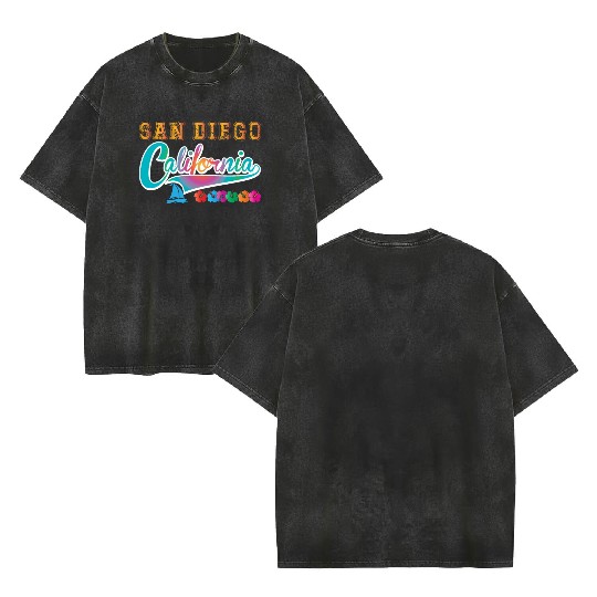 San Diego Vacation California Souvenir Beach Double Sided Mineral Wash T Shirts