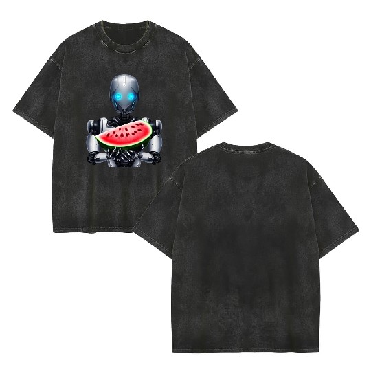 Watermelon for the robot Double Sided Mineral Wash T Shirts