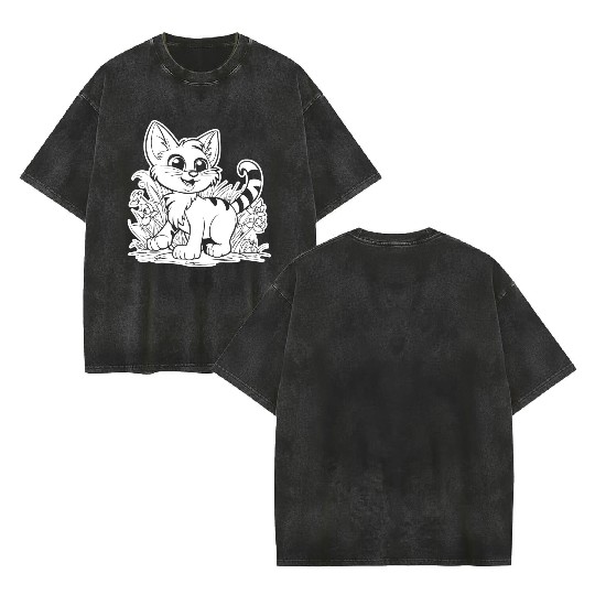 Cat Kitten Feline Meow Double Sided Mineral Wash T Shirts