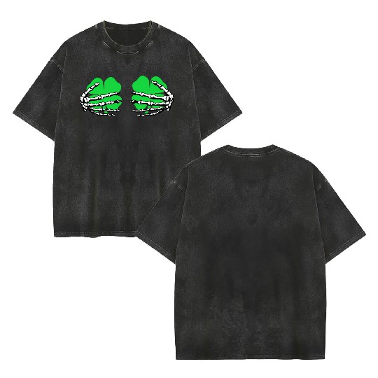 St Patricks Day Boob Pumpkin Shamrock Skeleton Han Double Sided Mineral Wash T Shirts
