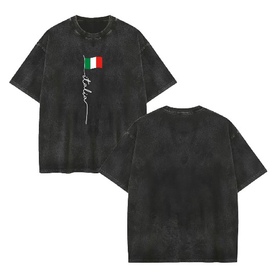 Italy Signature Flag Pole Elegant Patriotic Italia Double Sided Mineral Wash T Shirts