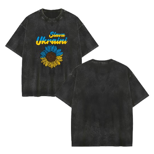 Slava Ukraini Ukrainian Sunflower Flag Ukraine Double Sided Mineral Wash T Shirts