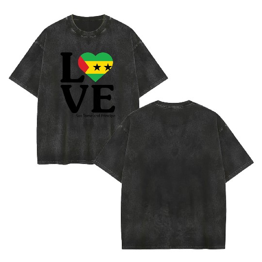 Love Sao Tome and Principe Double Sided Mineral Wash T Shirts
