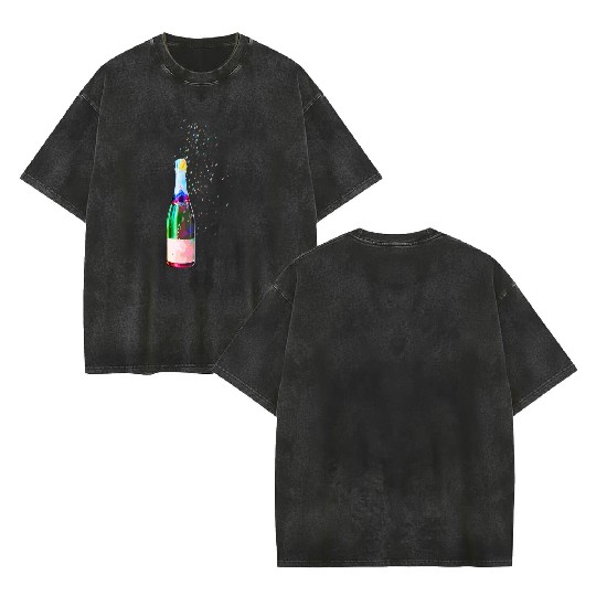 Champagne Bottle Sparks Double Sided Mineral Wash T Shirts