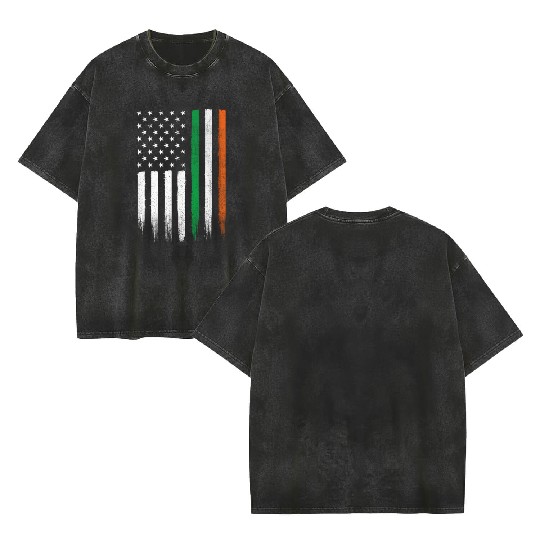 Patriotic Irish American Flag Ireland St Patrick'S Double Sided Mineral Wash T Shirts