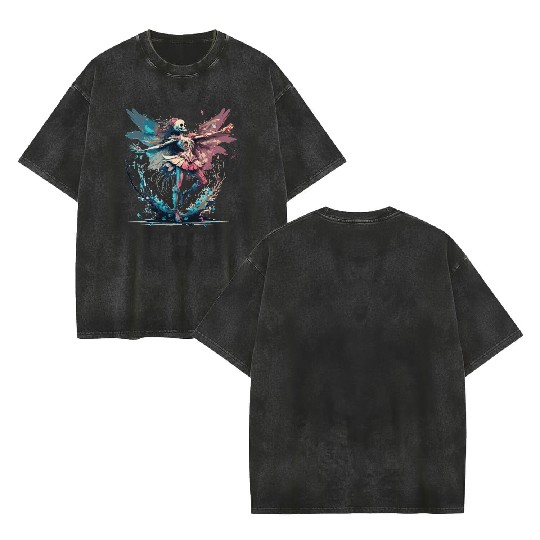 Watercolor Skeleton Fairy Gothic Fairycore Grunge Double Sided Mineral Wash T Shirts