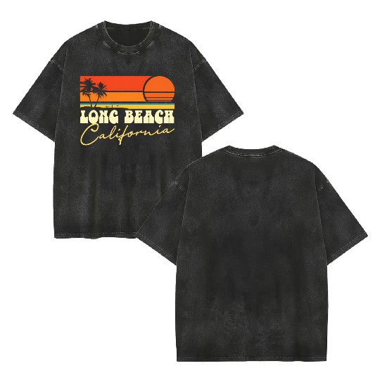 Long Beach California Double Sided Mineral Wash T Shirts
