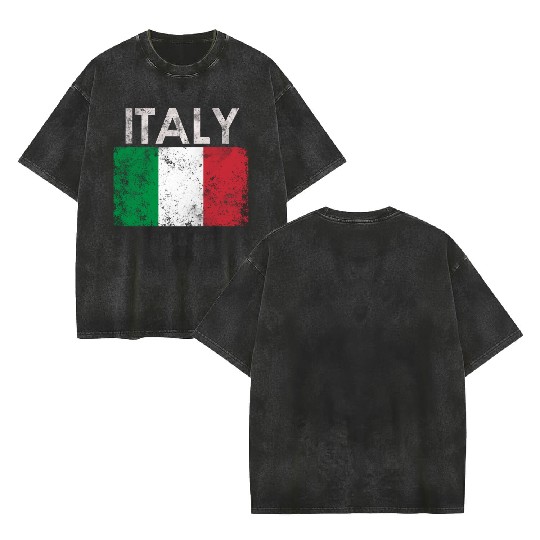 Italian Italy Flag Pride Double Sided Mineral Wash T Shirts