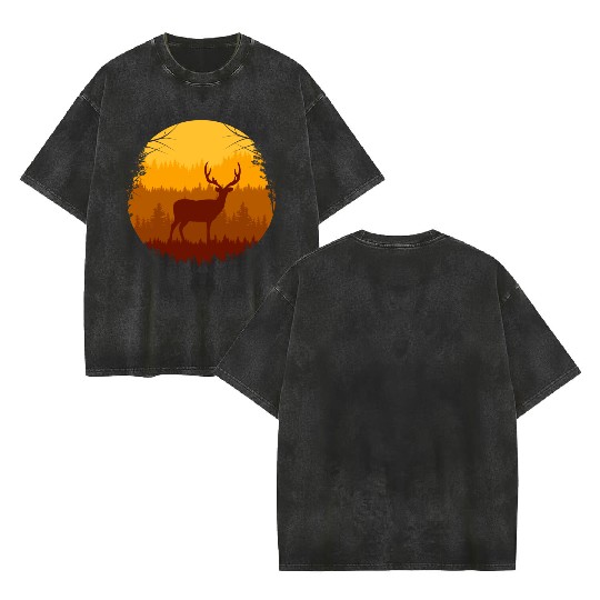 Autumn Forest And Deer Double Sided Mineral Wash T Shirts
