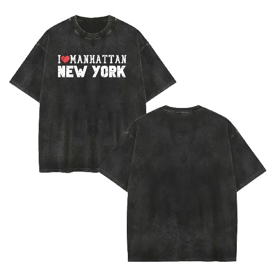 Manhattan New York Love I Heart Manhattan Ny Double Sided Mineral Wash T Shirts