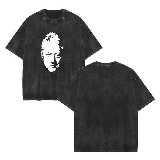 Bill Clinton White On Black Pop Art Double Sided Mineral Wash T Shirts