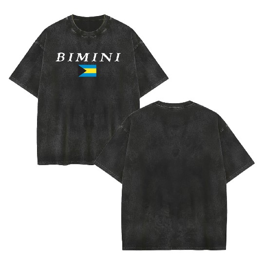 Bimini National Flag Of The Bahamas Double Sided Mineral Wash T Shirts