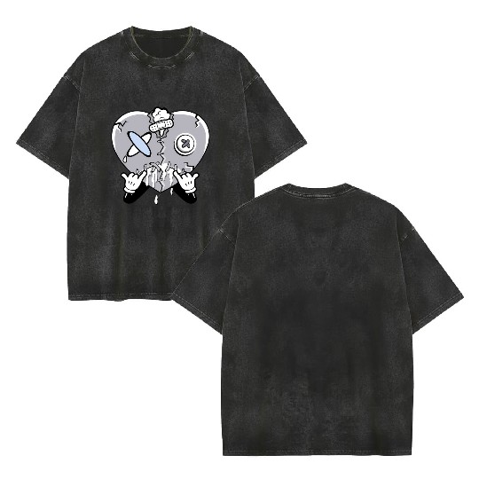Heart Crying Cement Grey 11S Double Sided Mineral Wash T Shirts