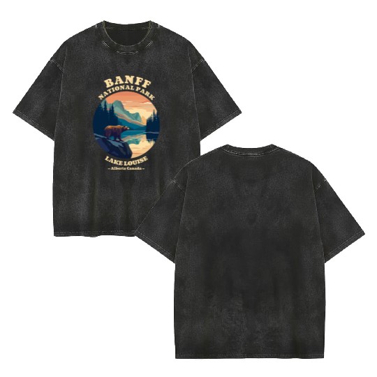 Vintage Retro Canadian Banff National Park Double Sided Mineral Wash T Shirts