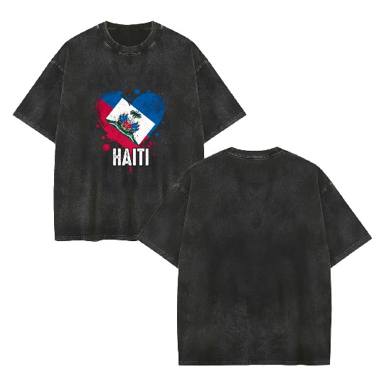 Haitian Vacation Haiti Flag Double Sided Mineral Wash T Shirts