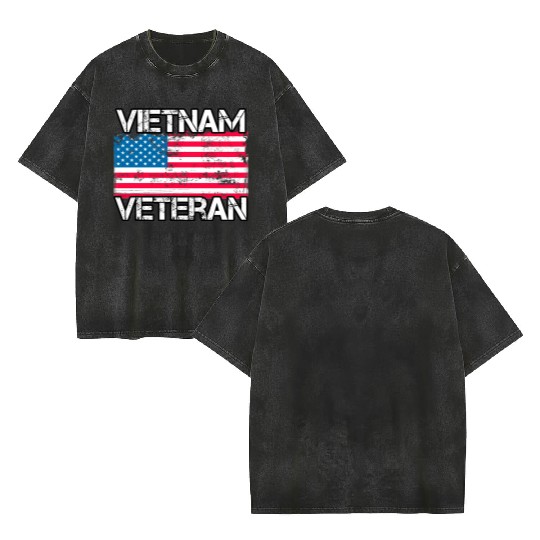 Vietnam Veteran Us Flag Military Vet Double Sided Mineral Wash T Shirts