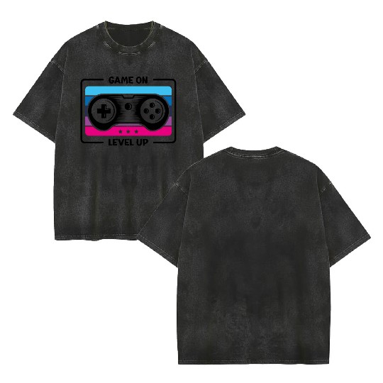 Game on level up illustration black Double Sided Mineral Wash T Shirts