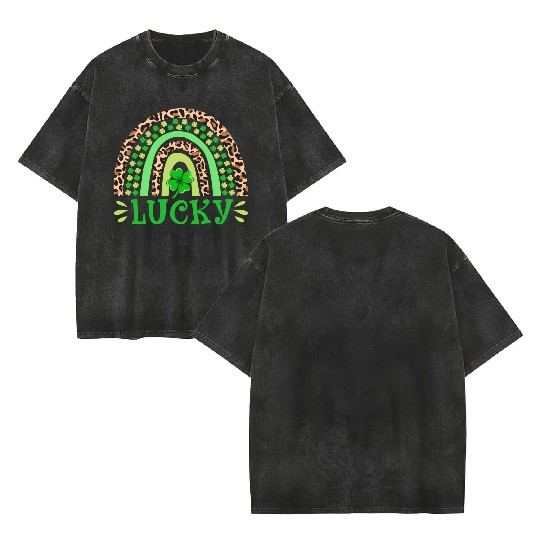 St Patricks Day Lucky Shamrock Shenanigans Double Sided Mineral Wash T Shirts