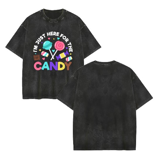 Halloween Candy Trick or Treat Party quote Double Sided Mineral Wash T Shirts
